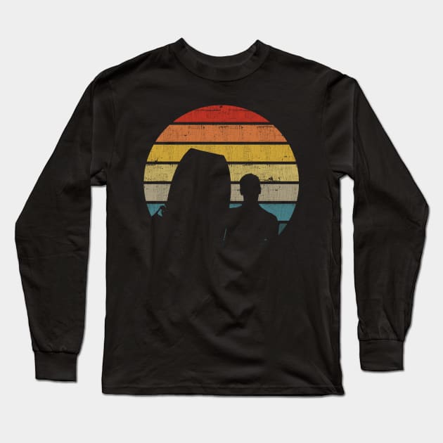 Bodyboarding Surfer Silhouette On A Distressed Retro Sunset graphic Long Sleeve T-Shirt by theodoros20